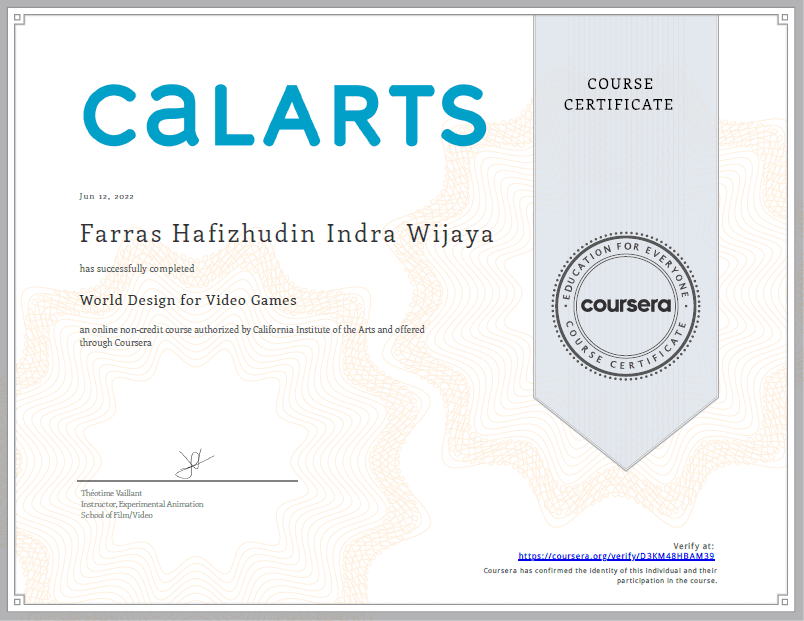 World Design for Video Games certificate